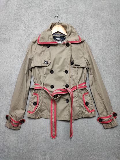 Vintage Superdry Beige Cotton Cropped Belted Trench Coat Jacket Women Medium