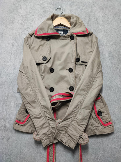Vintage Superdry Beige Cotton Cropped Belted Trench Coat Jacket Women Medium
