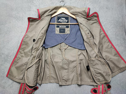 Vintage Superdry Beige Cotton Cropped Belted Trench Coat Jacket Women Medium