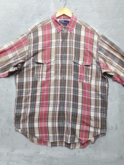 Vintage Polo Ralph Lauren Yarmouth Checked Long Sleeve Shirt Red Men's Size XL
