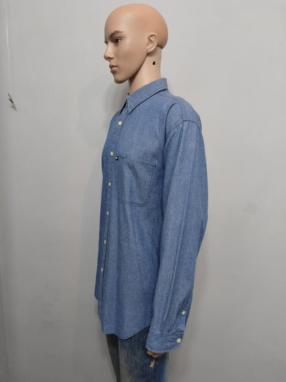 Vintage Tommy Hilfiger Plain Long Sleeve Shirt Solid Red Men's Size XL Oversized