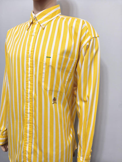 Vintage Tommy Hilfiger Striped Long Sleeve Shirt Yellow White Men's Size XXL