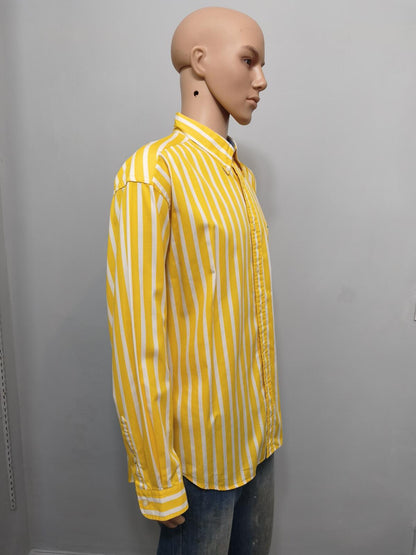 Vintage Tommy Hilfiger Striped Long Sleeve Shirt Yellow White Men's Size XXL