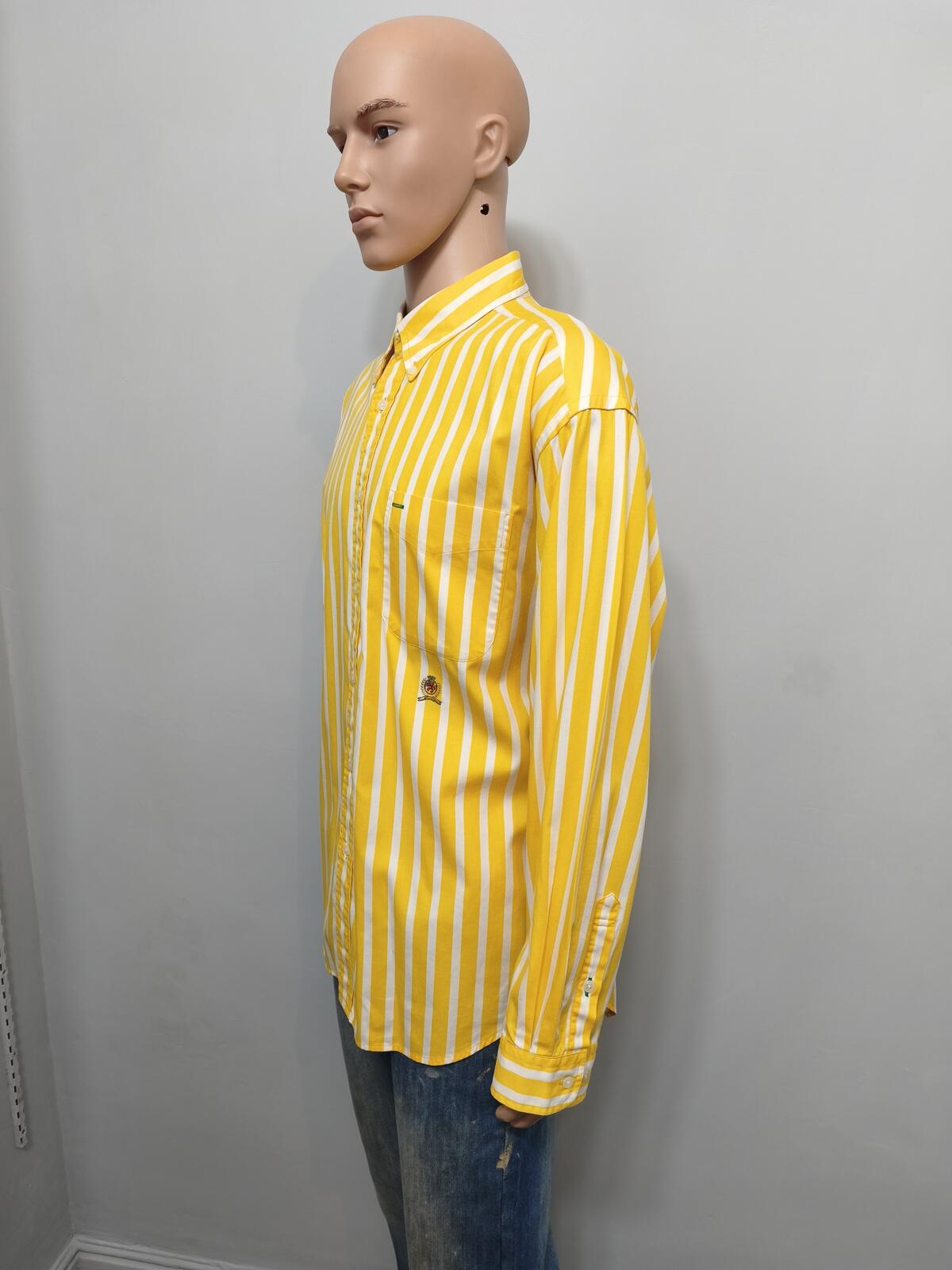 Vintage Tommy Hilfiger Striped Long Sleeve Shirt Yellow White Men's Size XXL