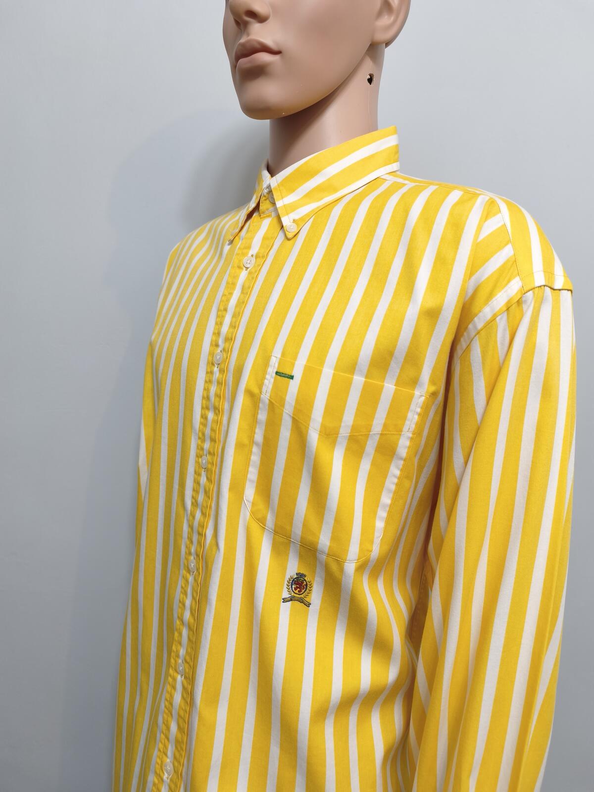 Vintage Tommy Hilfiger Striped Long Sleeve Shirt Yellow White Men's Size XXL
