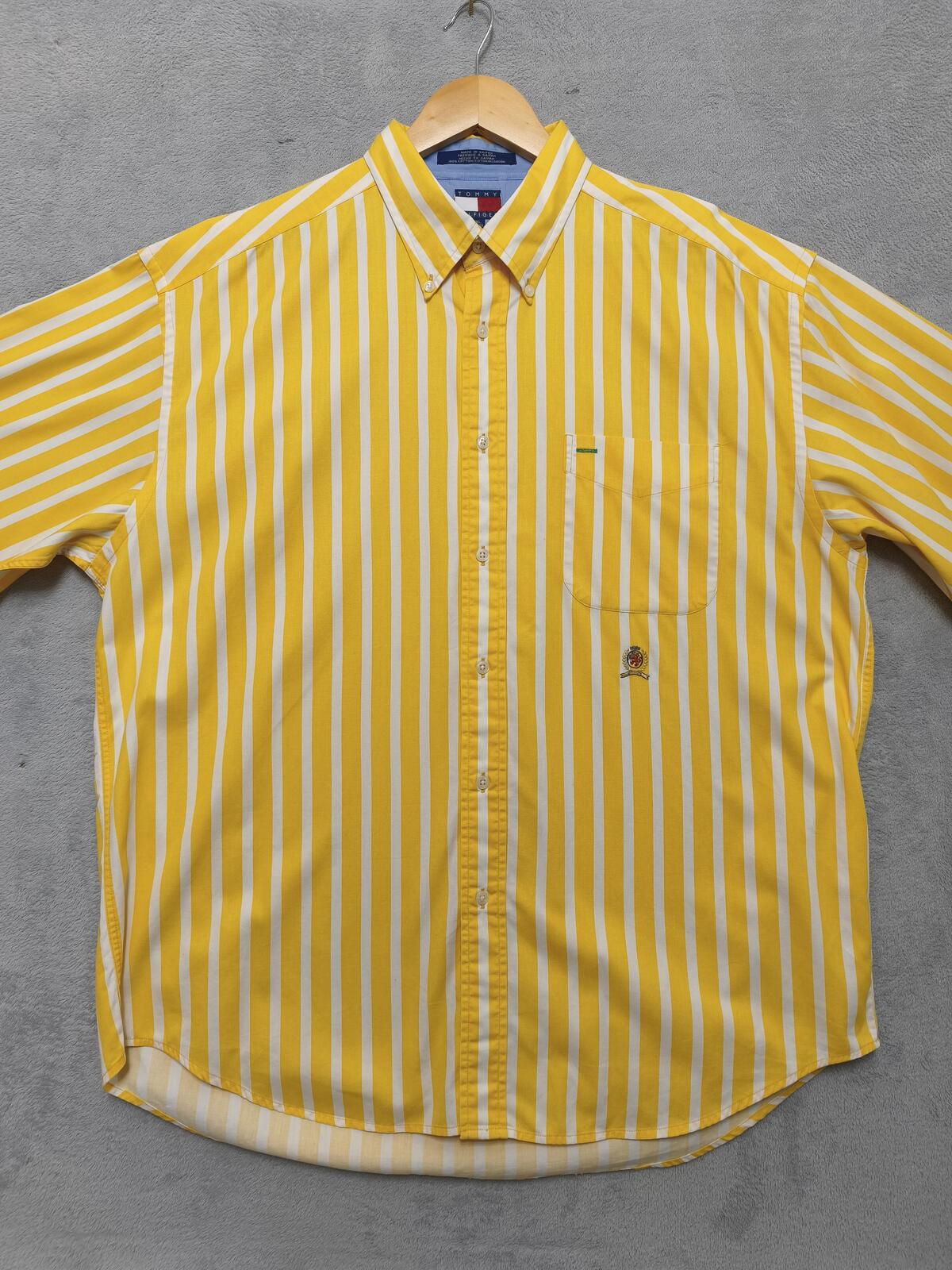 Vintage Tommy Hilfiger Striped Long Sleeve Shirt Yellow White Men's Size XXL
