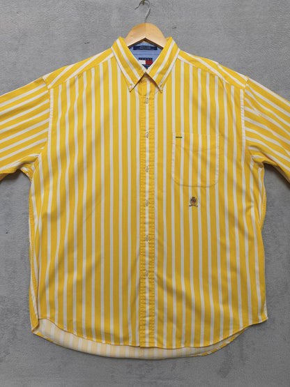 Vintage Tommy Hilfiger Striped Long Sleeve Shirt Yellow White Men's Size XXL