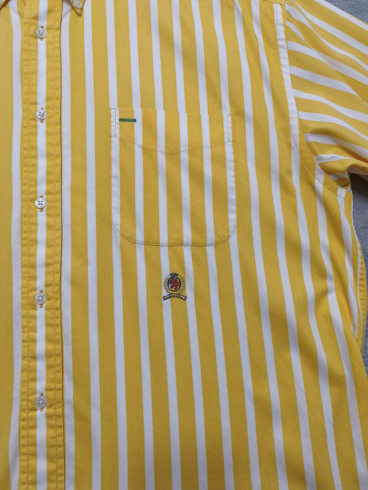 Vintage Tommy Hilfiger Striped Long Sleeve Shirt Yellow White Men's Size XXL