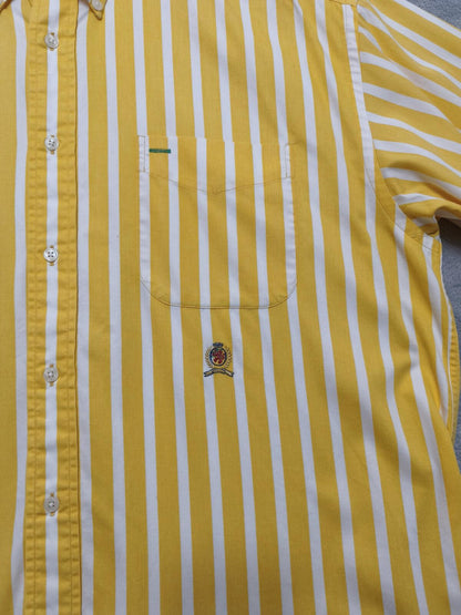 Vintage Tommy Hilfiger Striped Long Sleeve Shirt Yellow White Men's Size XXL