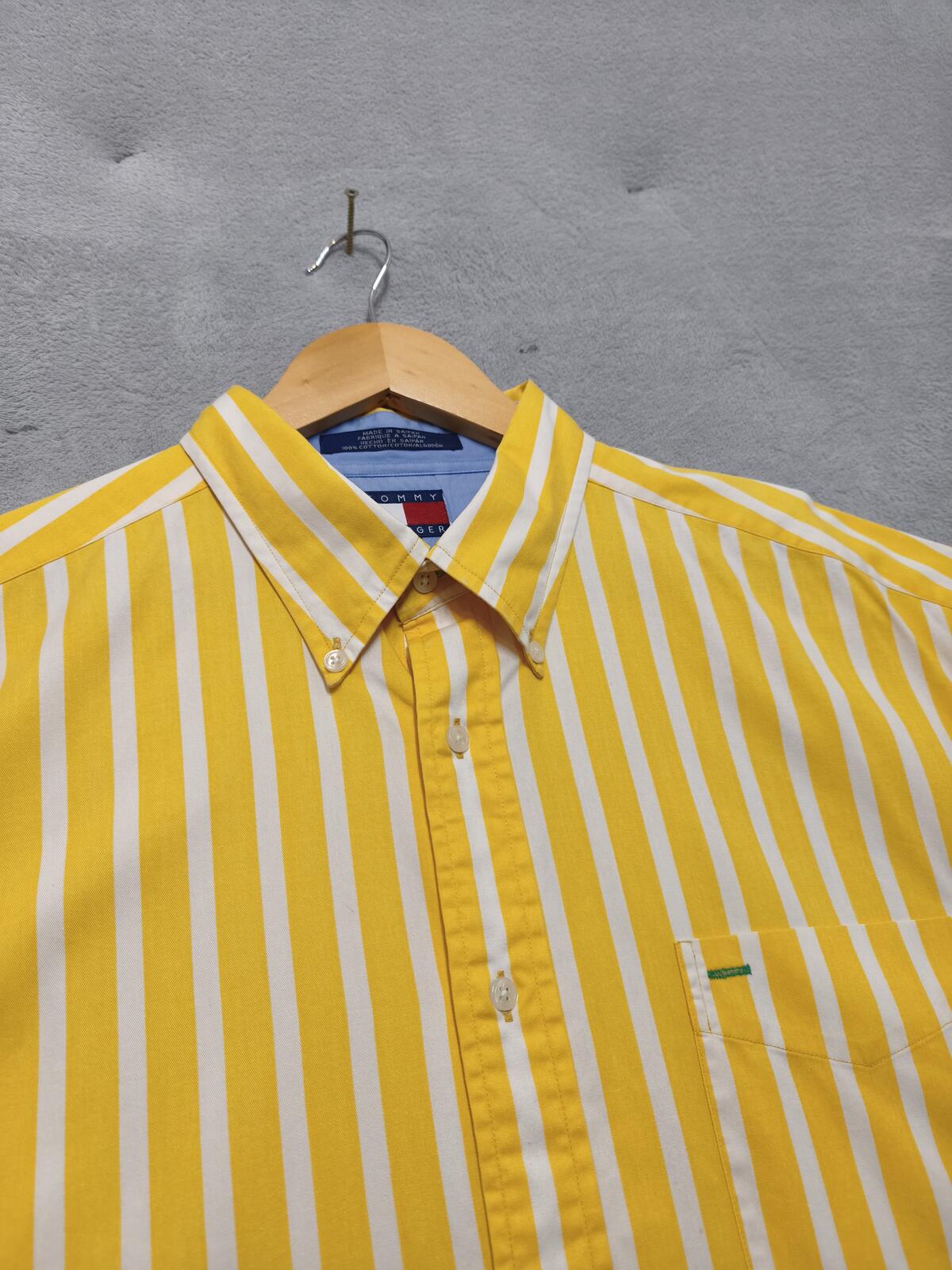 Vintage Tommy Hilfiger Striped Long Sleeve Shirt Yellow White Men's Size XXL