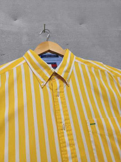 Vintage Tommy Hilfiger Striped Long Sleeve Shirt Yellow White Men's Size XXL