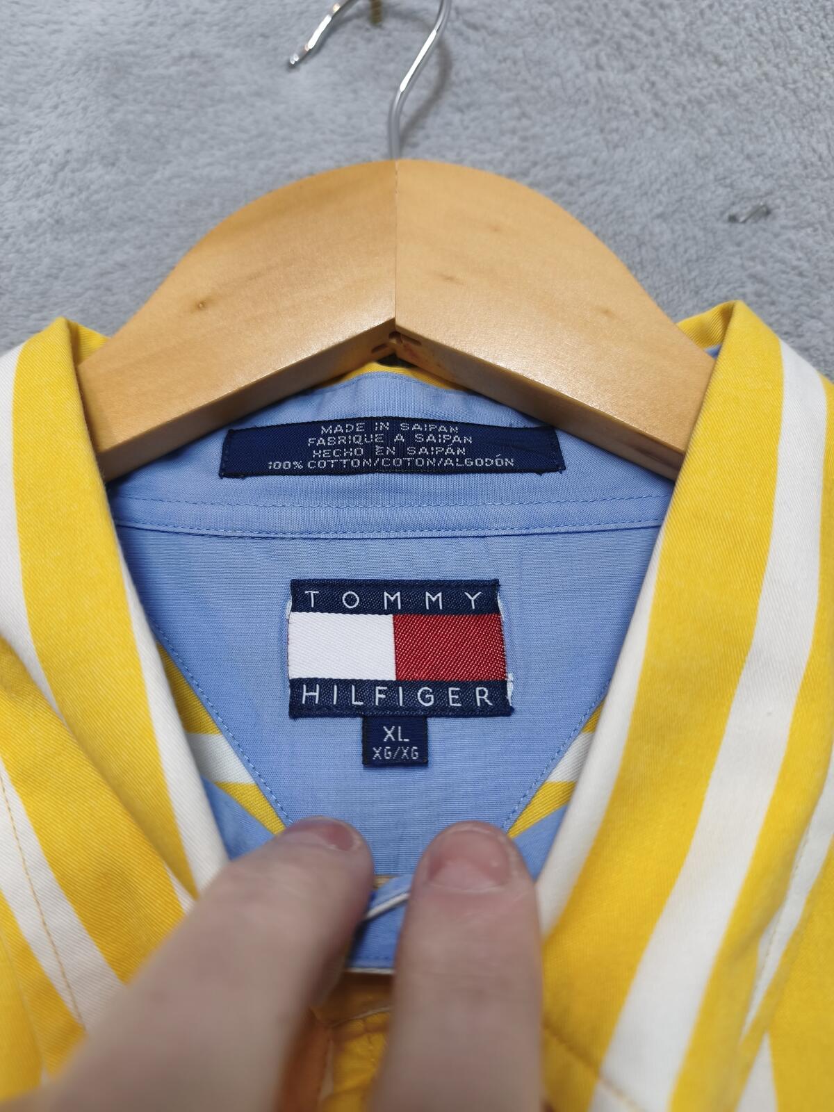 Vintage Tommy Hilfiger Striped Long Sleeve Shirt Yellow White Men's Size XXL