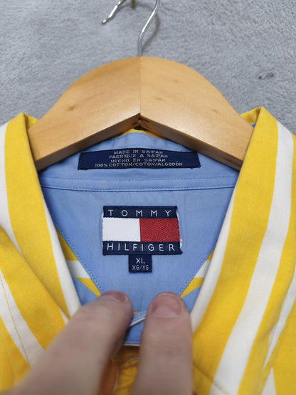 Vintage Tommy Hilfiger Striped Long Sleeve Shirt Yellow White Men's Size XXL