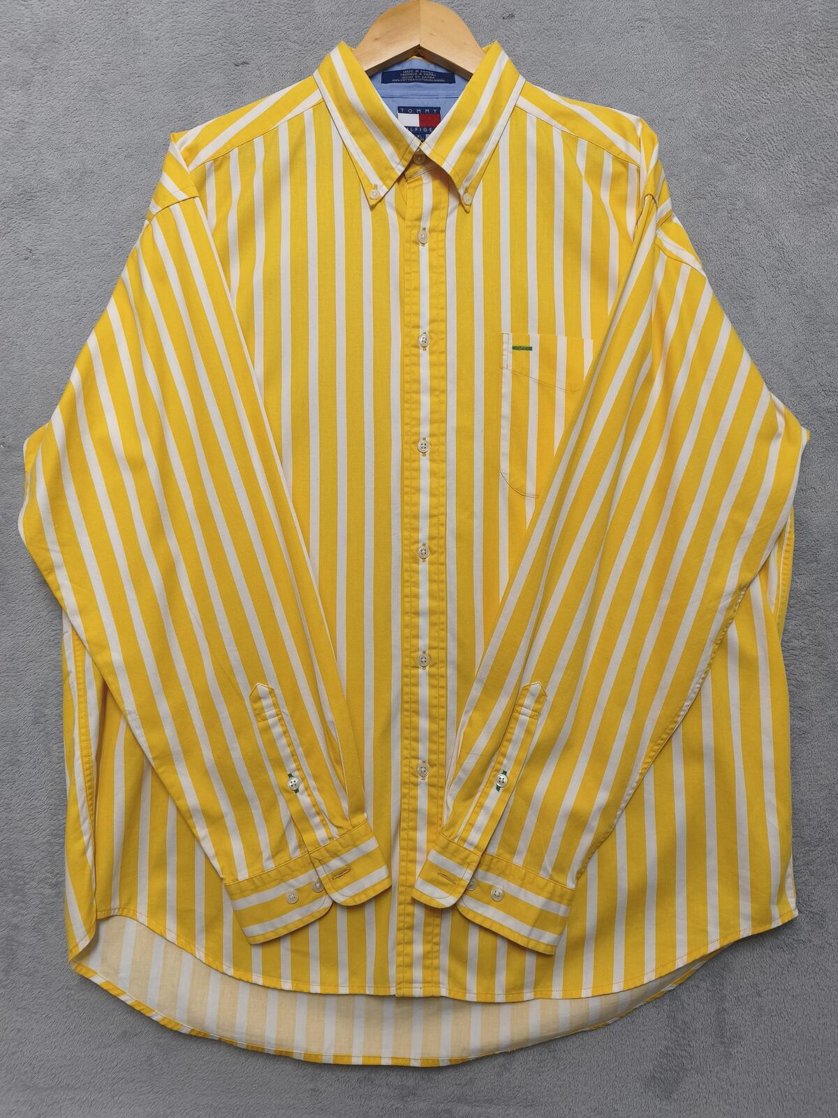 Vintage Tommy Hilfiger Striped Long Sleeve Shirt Yellow White Men's Size XXL