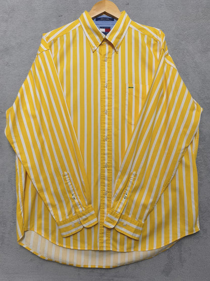 Vintage Tommy Hilfiger Striped Long Sleeve Shirt Yellow White Men's Size XXL
