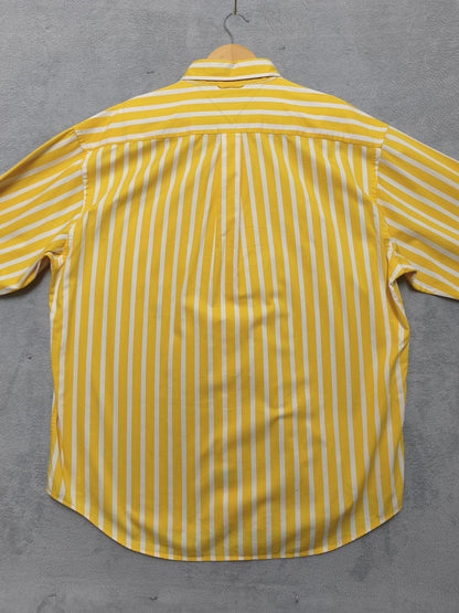 Vintage Tommy Hilfiger Striped Long Sleeve Shirt Yellow White Men's Size XXL