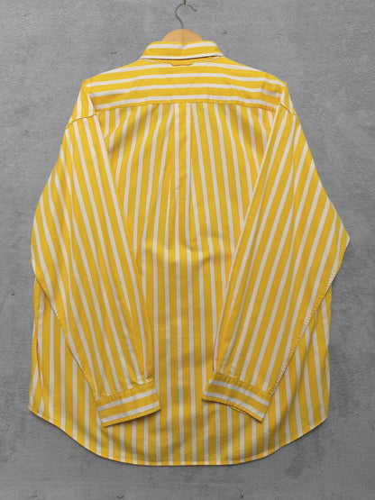 Vintage Tommy Hilfiger Striped Long Sleeve Shirt Yellow White Men's Size XXL