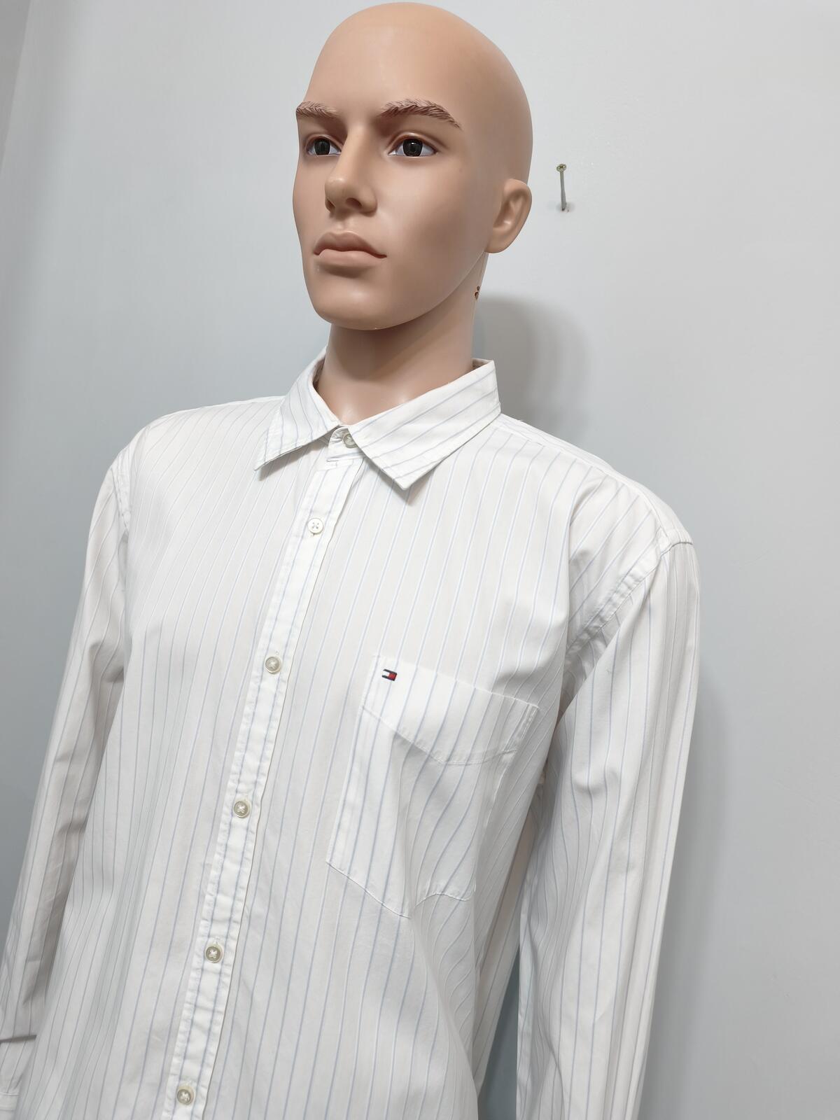 Vintage Tommy Hilfiger Striped Long Sleeve Shirt White Blue Men's Size XL
