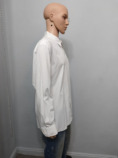 Vintage Tommy Hilfiger Striped Long Sleeve Shirt White Blue Men's Size XL