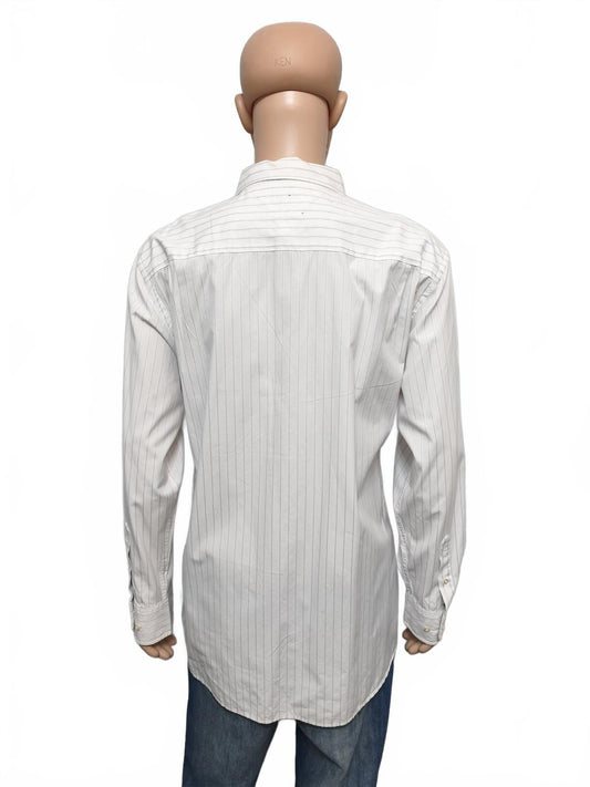 Vintage Tommy Hilfiger Striped Long Sleeve Shirt White Blue Men's Size XL