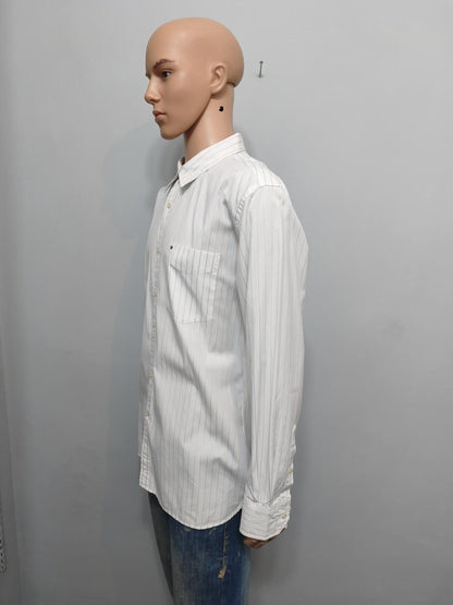 Vintage Tommy Hilfiger Striped Long Sleeve Shirt White Blue Men's Size XL