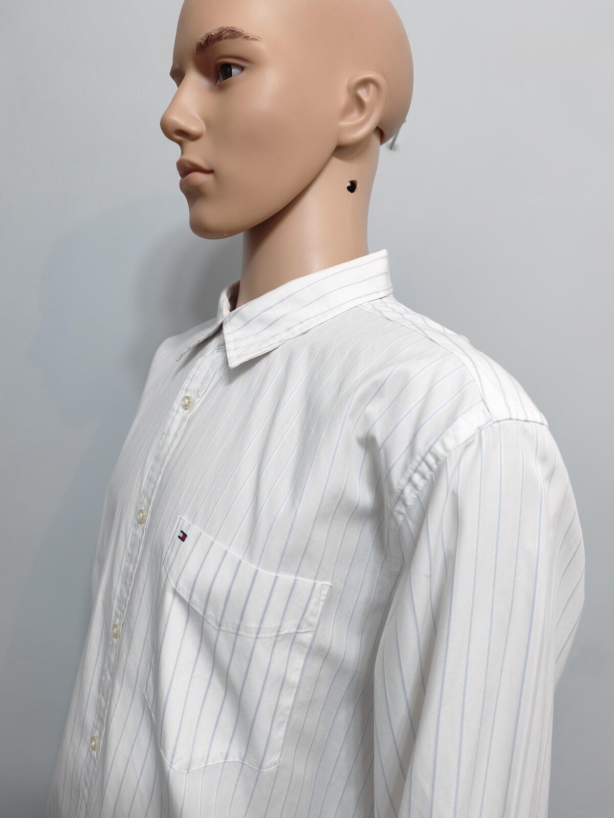 Vintage Tommy Hilfiger Striped Long Sleeve Shirt White Blue Men's Size XL