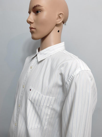 Vintage Tommy Hilfiger Striped Long Sleeve Shirt White Blue Men's Size XL