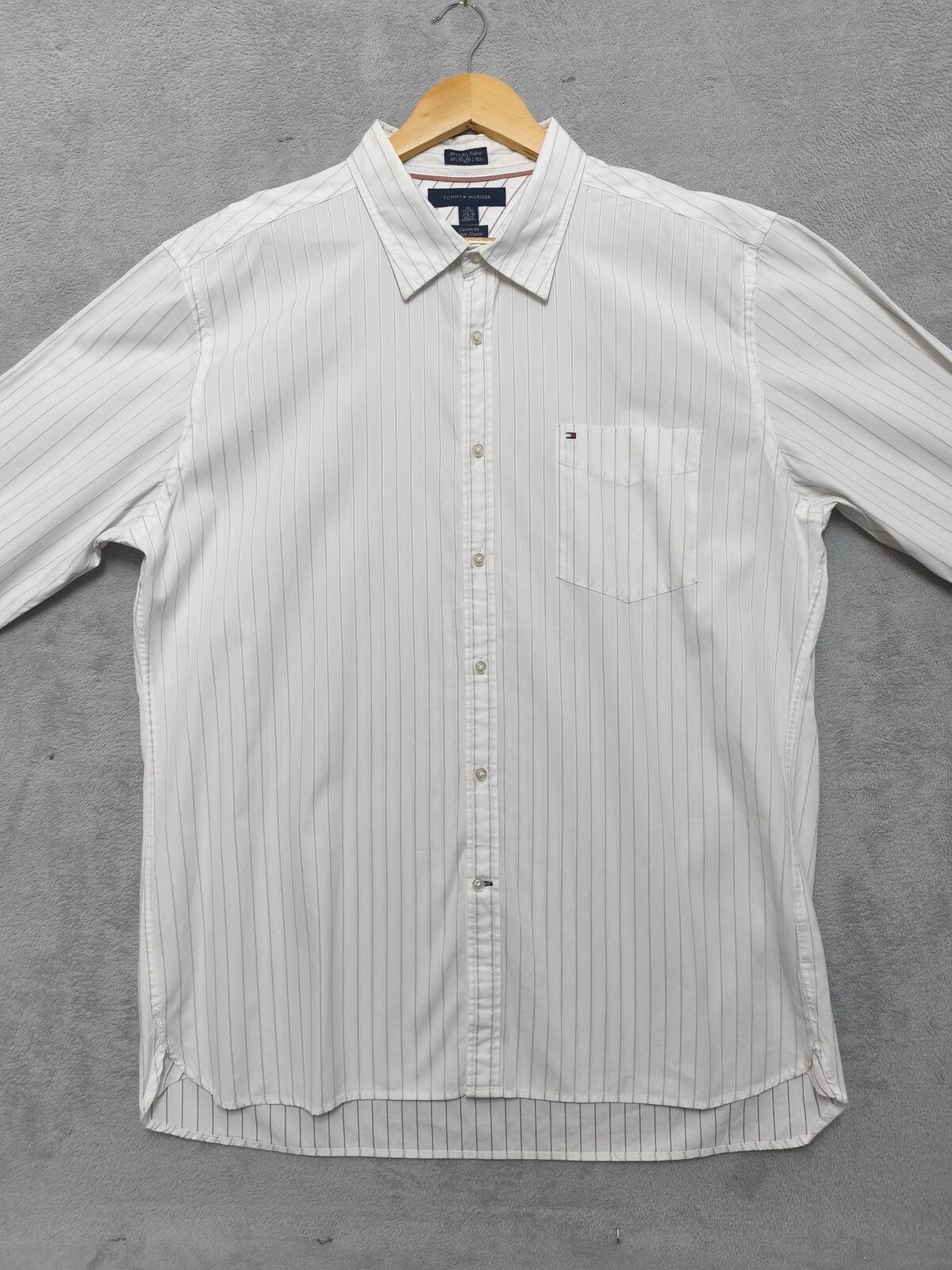 Vintage Tommy Hilfiger Striped Long Sleeve Shirt White Blue Men's Size XL
