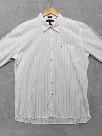 Vintage Tommy Hilfiger Striped Long Sleeve Shirt White Blue Men's Size XL