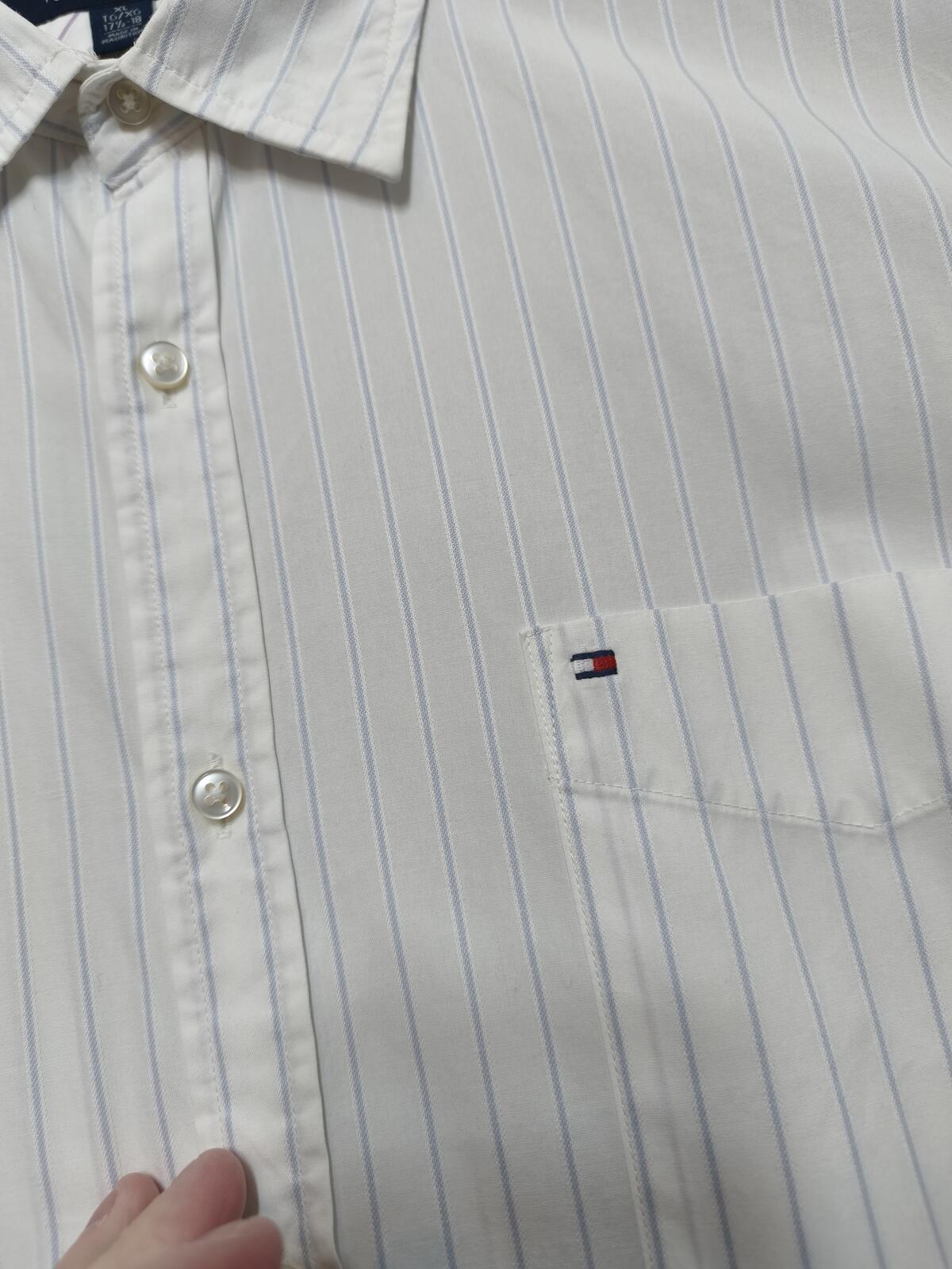 Vintage Tommy Hilfiger Striped Long Sleeve Shirt White Blue Men's Size XL