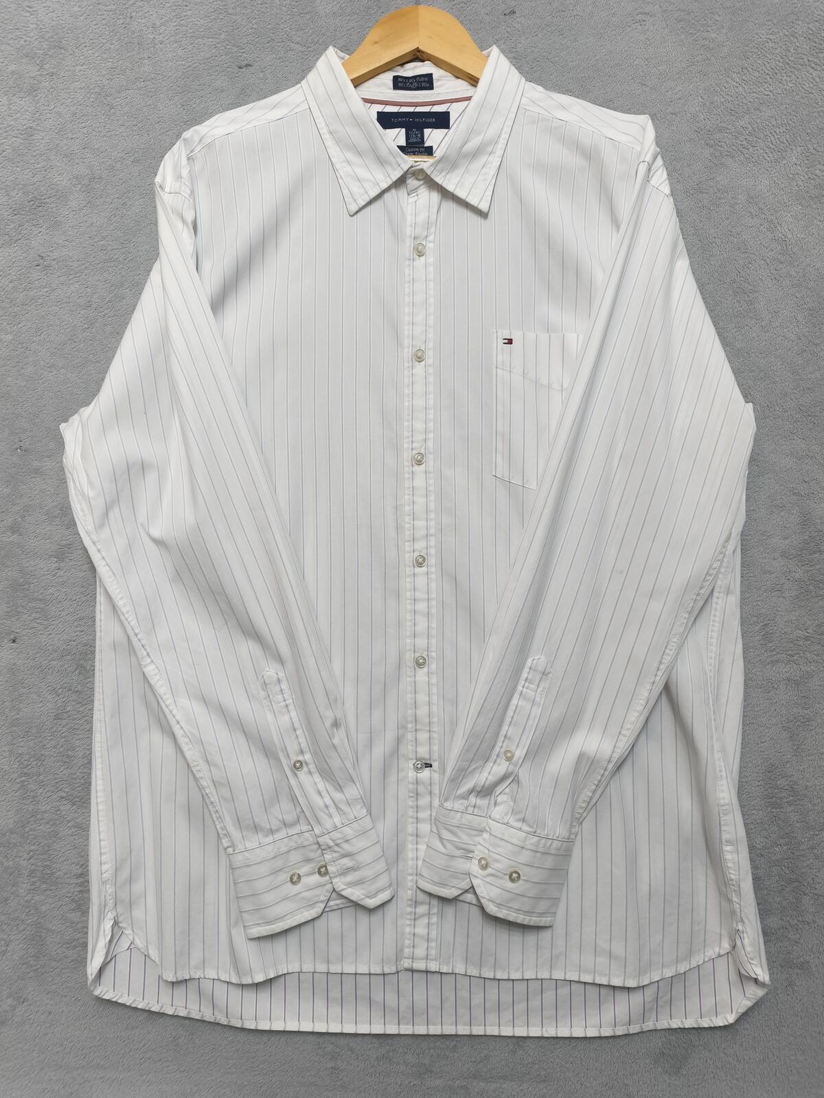 Vintage Tommy Hilfiger Striped Long Sleeve Shirt White Blue Men's Size XL