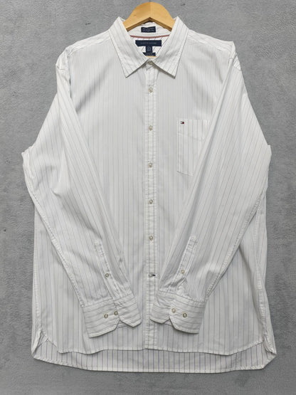Vintage Tommy Hilfiger Striped Long Sleeve Shirt White Blue Men's Size XL