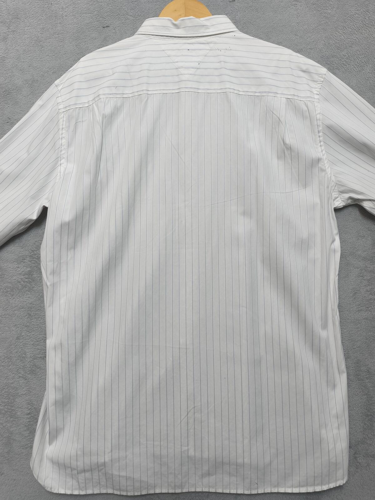 Vintage Tommy Hilfiger Striped Long Sleeve Shirt White Blue Men's Size XL