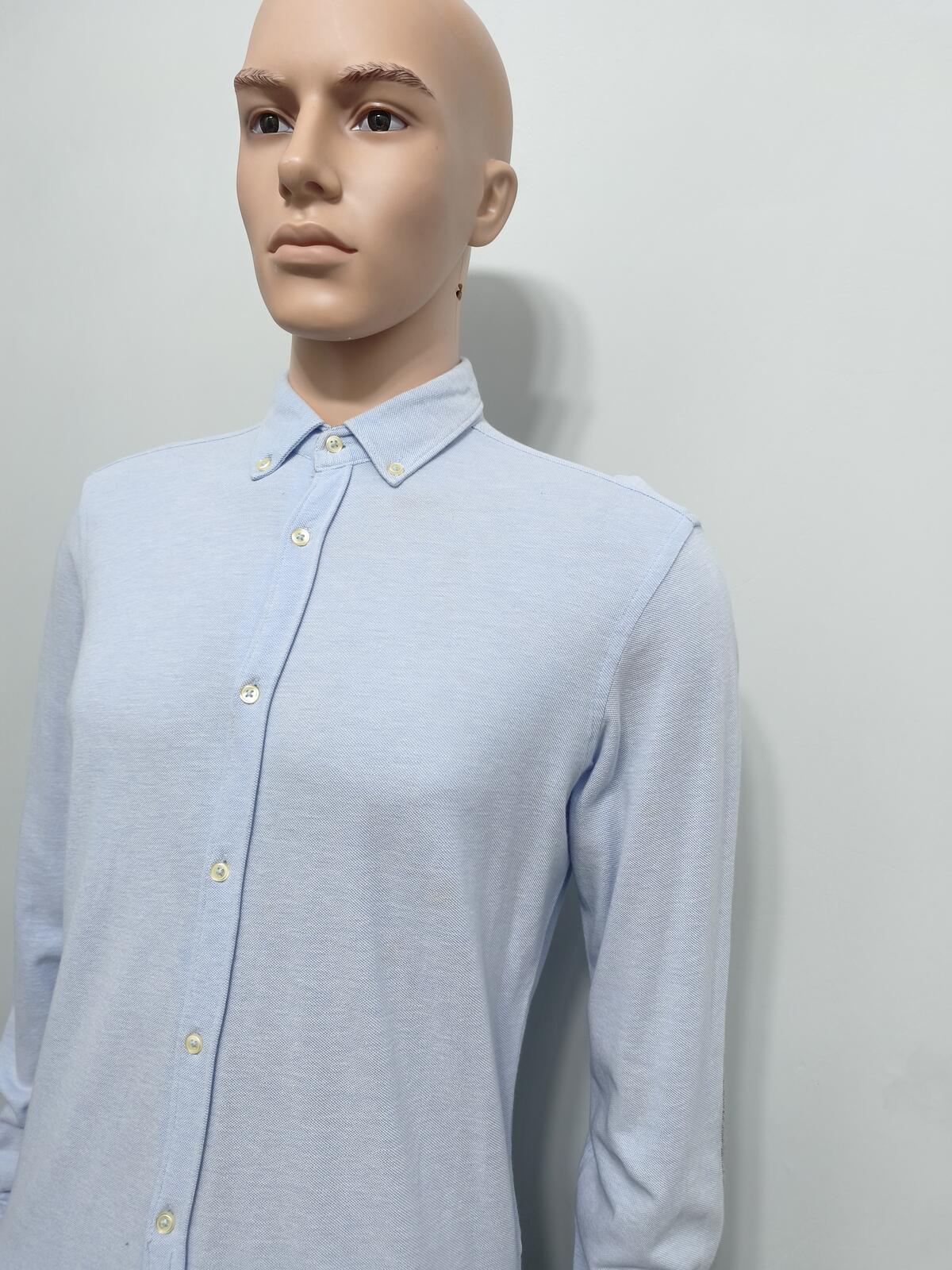 Vintage Zara Man Plain Long Sleeve Shirt Blue Contrast Elbow Patches Men Size M