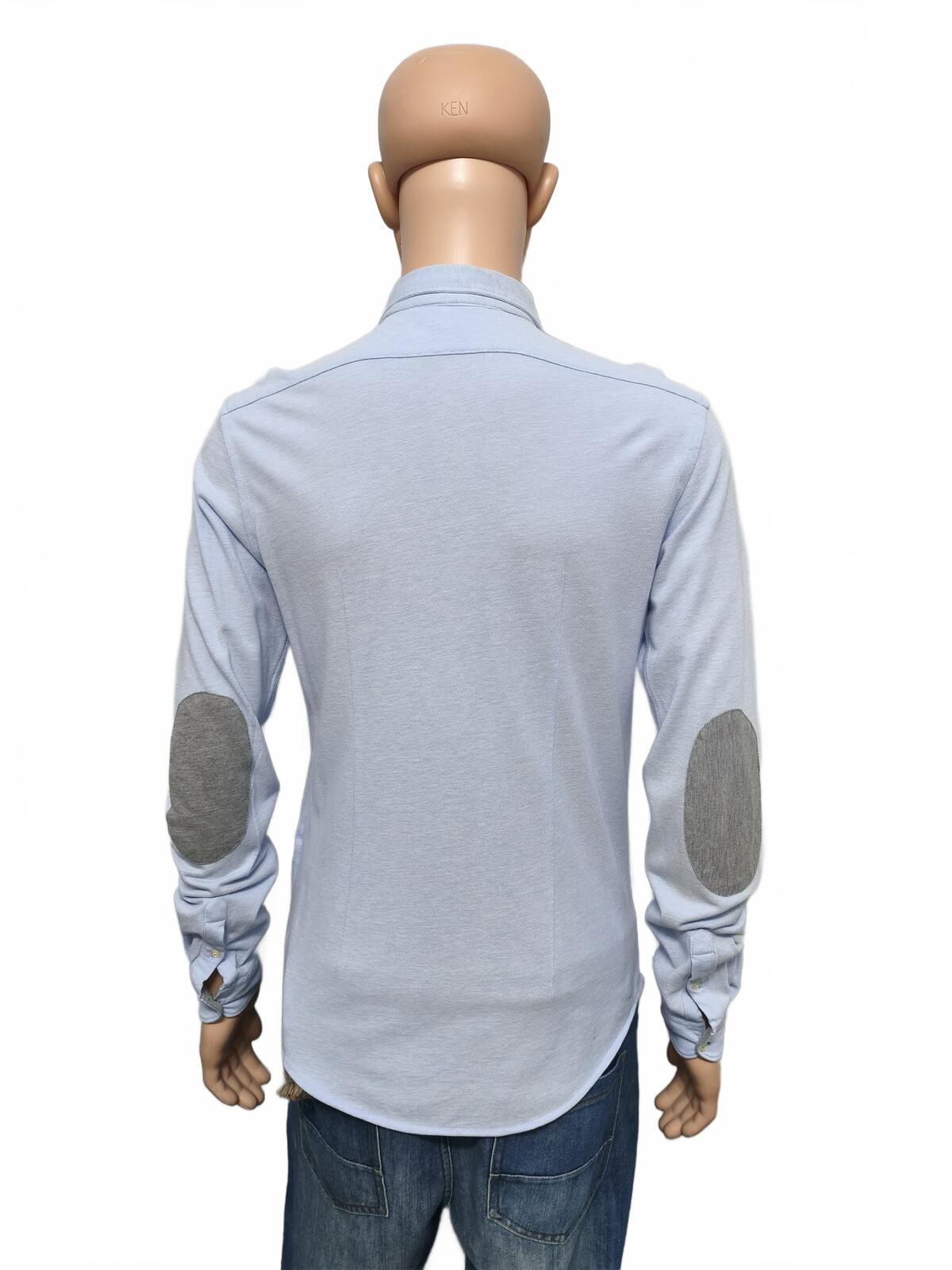 Vintage Zara Man Plain Long Sleeve Shirt Blue Contrast Elbow Patches Men Size M