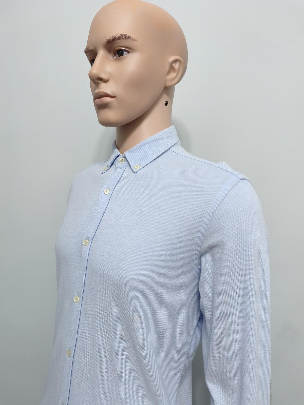 Vintage Zara Man Plain Long Sleeve Shirt Blue Contrast Elbow Patches Men Size M