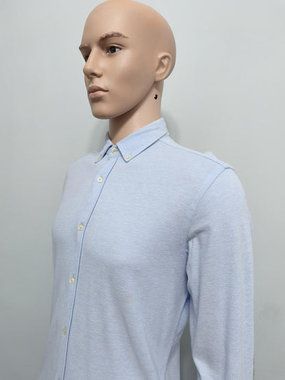 Vintage Zara Man Plain Long Sleeve Shirt Blue Contrast Elbow Patches Men Size M