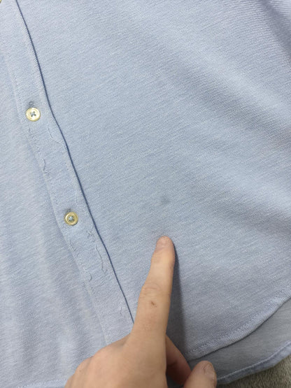Vintage Zara Man Plain Long Sleeve Shirt Blue Contrast Elbow Patches Men Size M