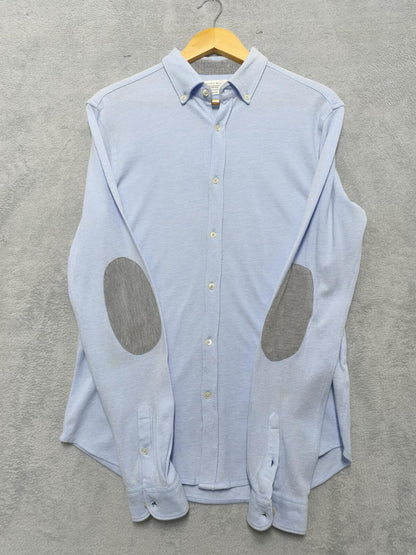 Vintage Zara Man Plain Long Sleeve Shirt Blue Contrast Elbow Patches Men Size M