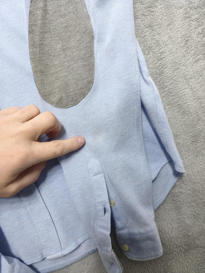 Vintage Zara Man Plain Long Sleeve Shirt Blue Contrast Elbow Patches Men Size M