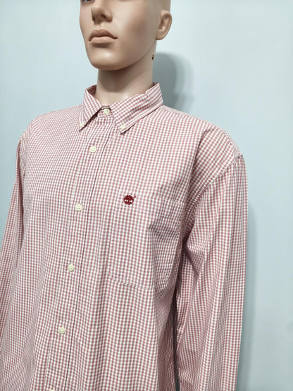 Vintage Timberland Checked Long Sleeve Shirt Red White Men's Size XXL Oversized