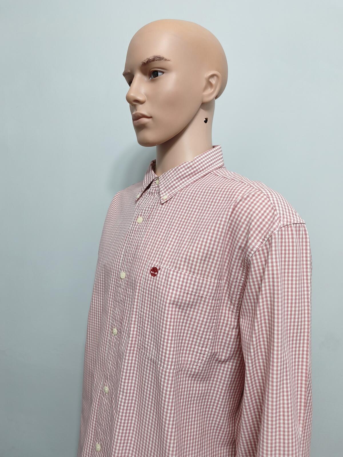 Vintage Timberland Checked Long Sleeve Shirt Red White Men's Size XXL Oversized