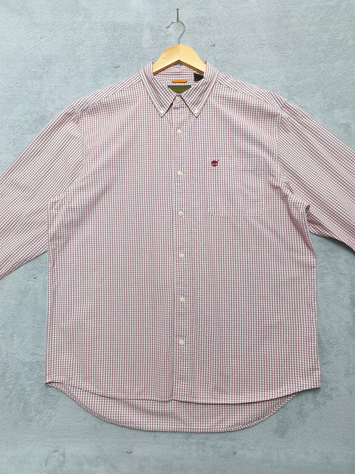 Vintage Timberland Checked Long Sleeve Shirt Red White Men's Size XXL Oversized