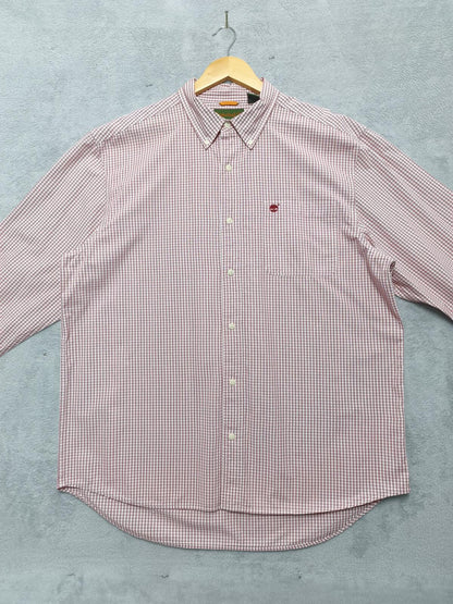 Vintage Timberland Checked Long Sleeve Shirt Red White Men's Size XXL Oversized