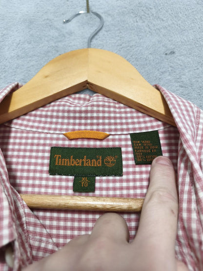 Vintage Timberland Checked Long Sleeve Shirt Red White Men's Size XXL Oversized