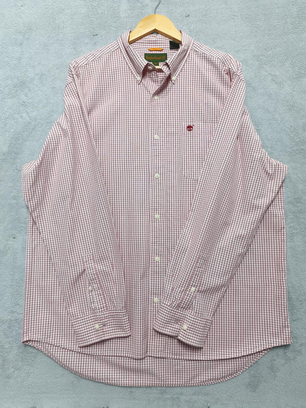 Vintage Timberland Checked Long Sleeve Shirt Red White Men's Size XXL Oversized