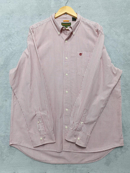 Vintage Timberland Checked Long Sleeve Shirt Red White Men's Size XXL Oversized