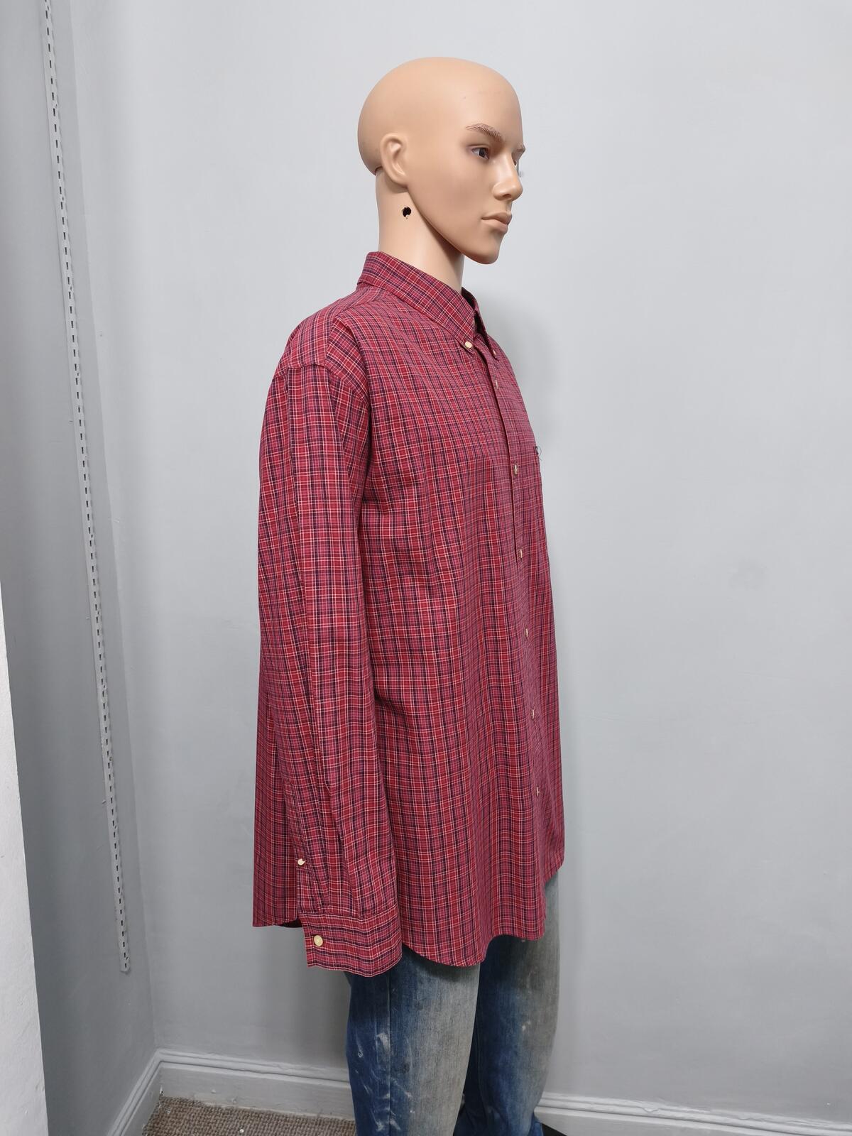 Vintage Chaps Checked Long Sleeve Shirt Red Navy Men's Size XXXL Oversized