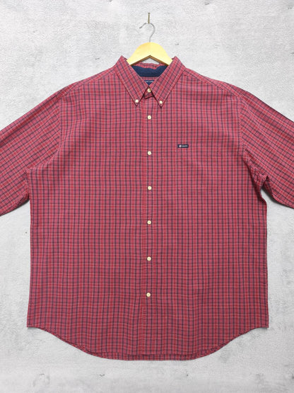 Vintage Chaps Checked Long Sleeve Shirt Red Navy Men's Size XXXL Oversized