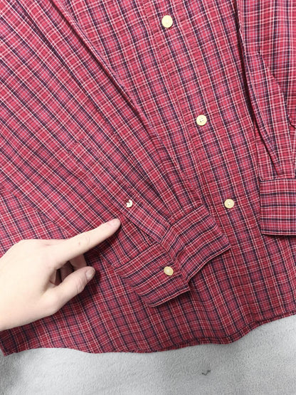 Vintage Chaps Checked Long Sleeve Shirt Red Navy Men's Size XXXL Oversized